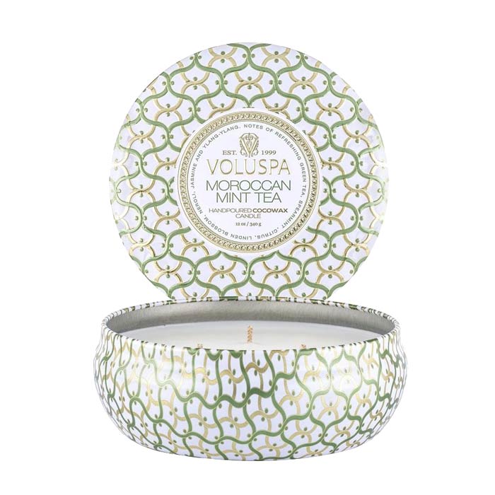 Voluspa 3-Wick Candle Decorative Tin Moroccan Mint Tea 340g